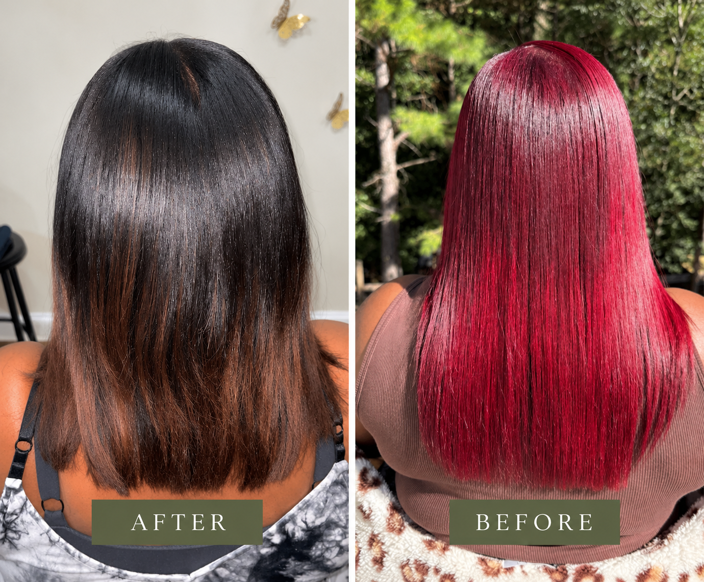 Before and after hair color transformation