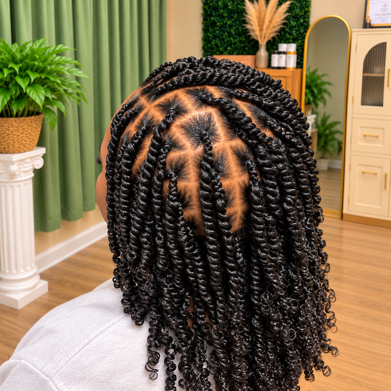 Braided curly hair styling
