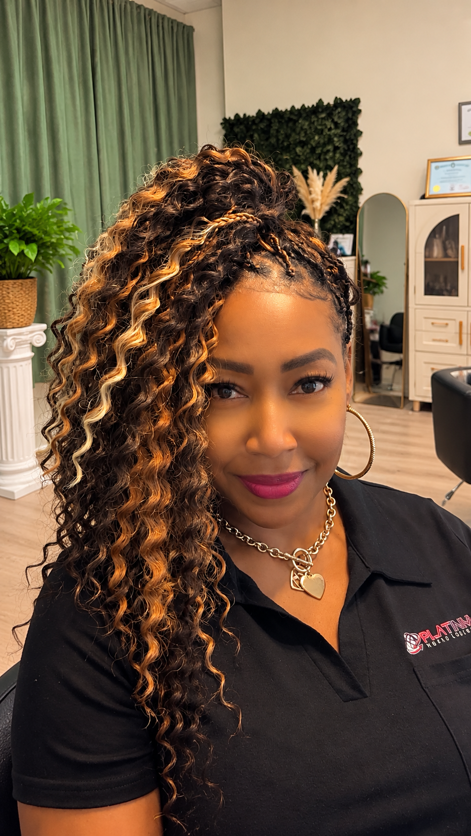 Salon portrait with curly braids